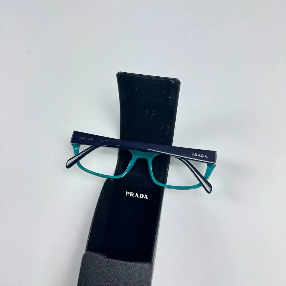Prada Eyeglass Frames Women 52-18 VPR 18O Black Green Acetate RX Case